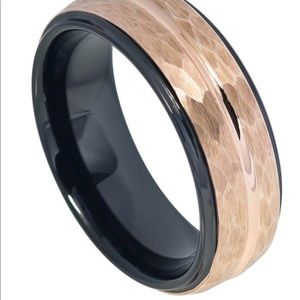 Black and rose gold plated tungsten carbide ring